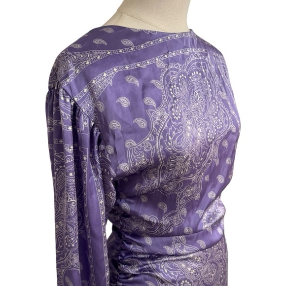 ZARA Purple Paisley Print Satin‎ Midi Dress Blogger Favorite sz XS Party Wedding - Picture 13 of 16